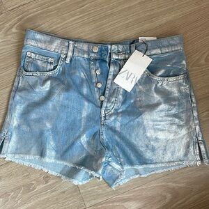 Zara high rise denim metallic jean shorts